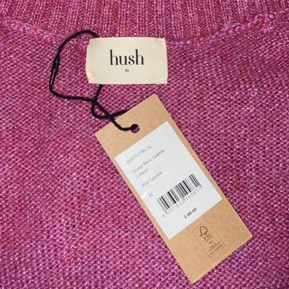 Hush Jumper Sweater Women's UK Size XL Pink Wool Blend Sparkly Metallic Knit - Picture 6 of 9